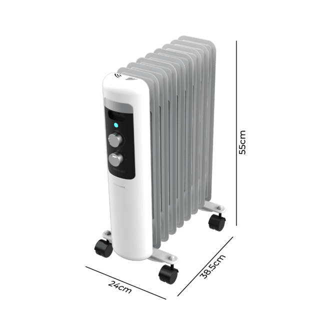 ReadyWarm 950 Space White Radiador Eléctrico de Aceite con 9 Módulos, Bajo Consumo, 2000 W, 3 Niveles de potencia, Sistema de Seguridad, Ruedas 20 m2