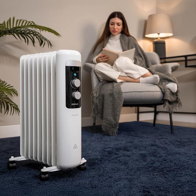 ReadyWarm 950 Space White Radiador Eléctrico de Aceite con 9 Módulos, Bajo Consumo, 2000 W, 3 Niveles de potencia, Sistema de Seguridad, Ruedas 20 m2