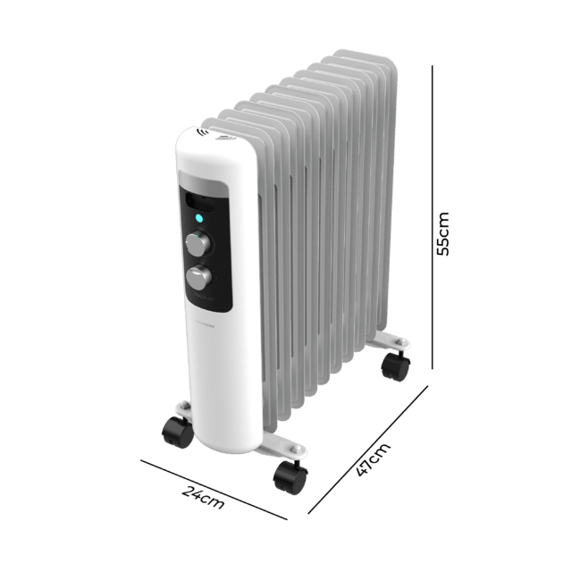 ReadyWarm 11050 Space White Radiador Eléctrico de Aceite con 11 Módulos, Bajo Consumo, 2500 W, 3 Niveles de potencia, Sistema de Seguridad, Ruedas 25 m2