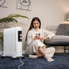ReadyWarm 11050 Space White. Radiador Eléctrico de Aceite con 11 Módulos, Bajo Consumo, 2500 W, 3 Niveles de potencia, Sistema de Seguridad, Ruedas 25 m2