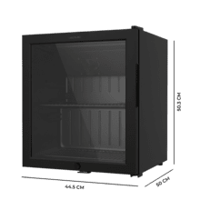 Bolero CoolMarket BC 52 Black Nevera Mini Bar con puerta de cristal, chasis color negro, Capacidad 52 Litros (53 Latas de 33cl), Compresor incorporado, Luz LED interior, Temperatura 0ºC a 10ºC, Ancho 44.5 x Alto 50.3 x Fondo 50 cm