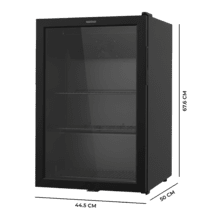 Bolero CoolMarket BC 72 Black Nevera Mini Bar con puerta de cristal, chasis color negro, Capacidad 72 Litros (88 Latas de 33cl), Compresor incorporado, Luz LED interior, Temperatura 0ºC a 10ºC, Ancho 44.5 x Alto 67.8 x Fondo 50 cm