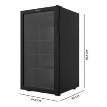 Bolero CoolMarket BC 88 Black Nevera Mini Bar con puerta de cristal, chasis color negro, Capacidad 88 Litros (115 Latas de 33cl), Compresor incorporado, Luz LED interior, Temperatura 0ºC a 10ºC, Ancho 44.5 x Alto 83.3 x Fondo 50 cm