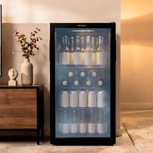 Bolero CoolMarket BC 88 Black Nevera Mini Bar con puerta de cristal, chasis color negro, Capacidad 88 Litros (115 Latas de 33cl), Compresor incorporado, Luz LED interior, Temperatura 0ºC a 10ºC, Ancho 44.5 x Alto 83.3 x Fondo 50 cm