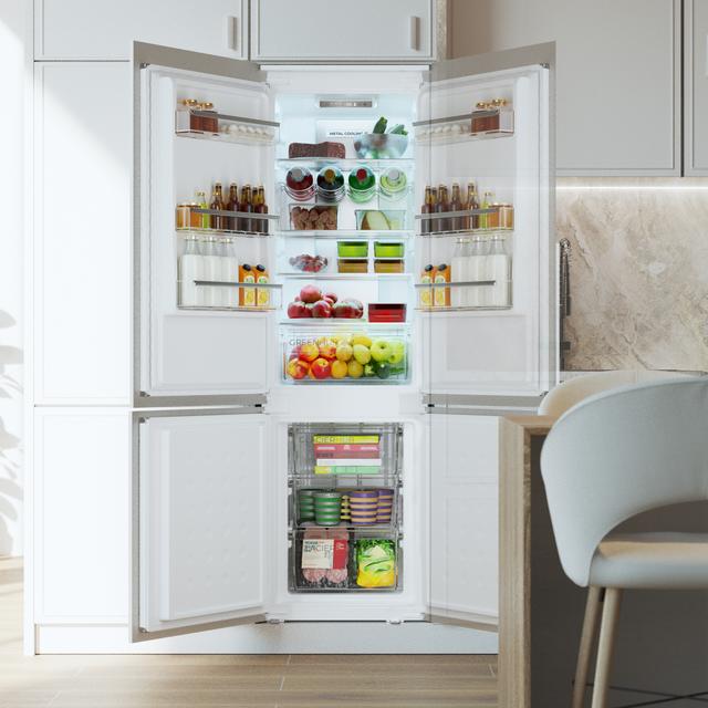 Bolero CoolMarket Combi BI-S MC 232 E Frigorífico combi Integrable sistema de puerta deslizante, Alto 177, Ancho 54cm, Capacidad 232 Litros, Metal Cooling, NoFrost, Clase Energética E, Fast Cooling, Fast Freezing y modo Vacaciones