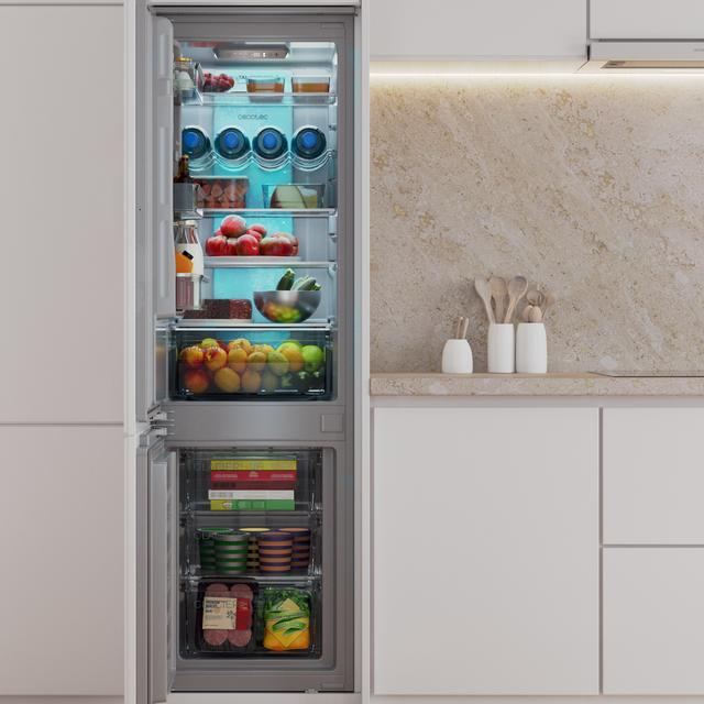 Frigorífico combi integrable puerta fija, 177x54cm, 232 Litros, Metal Cooling, Cavidad Interior gris prémium, Clase E, Clase Energética E, Fast Cooling, Fast Freezing y modo Vacaciones