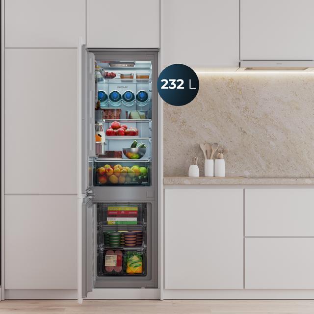 Frigorífico combi integrable puerta fija, 177x54cm, 232 Litros, Metal Cooling, Cavidad Interior gris prémium, Clase E, Clase Energética E, Fast Cooling, Fast Freezing y modo Vacaciones