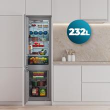 Bolero CoolMarket Combi BI-D MC 232 GREY E Réfrigérateur-congélateur encastrable à porte fixe, 177x54cm, 232 litres, Metal Cooling, intérieur gris premium, classe énergétique E, Fast Cooling, Fast Freezing et mode Vacances.