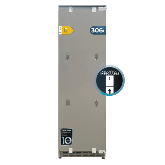 Bolero CoolMarket 1D BI-D 306 GREY E Frigorífico de 1 porta integrável com porta fixa, 187x55,9cm, 222 litros, Metal Cooling, interior cinzento Premium, Fast Freezing, modo de férias e classe energética E,