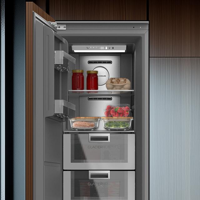 Bolero CoolMarket UF BI-D 222 GREY E Congelador 1 puerta integrable de puerta fija, 187x55,9cm, 222 Litros, Metal Cooling, Cavidad Interior gris prémium, Fast Freezing, modo Vacaciones y Clase Energética E,