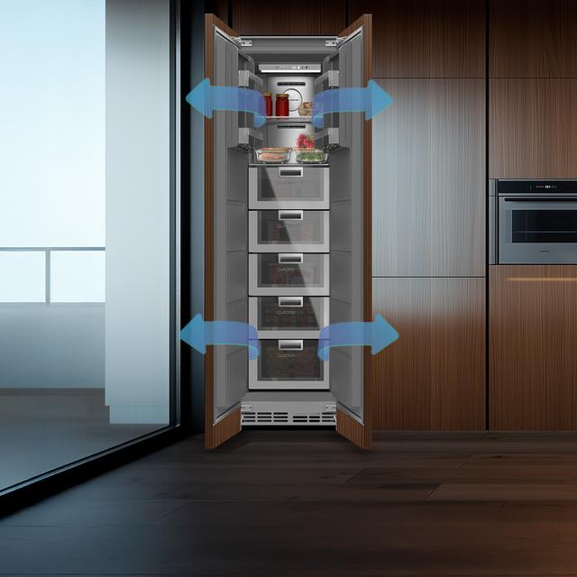 Bolero CoolMarket UF BI-D 222 GREY E Congelador 1 puerta integrable de puerta fija, 187x55,9cm, 222 Litros, Metal Cooling, Cavidad Interior gris prémium, Fast Freezing, modo Vacaciones y Clase Energética E,