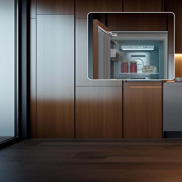 Bolero CoolMarket UF BI-D 222 GREY E Congelador 1 puerta integrable de puerta fija, 187x55,9cm, 222 Litros, Metal Cooling, Cavidad Interior gris prémium, Fast Freezing, modo Vacaciones y Clase Energética E,