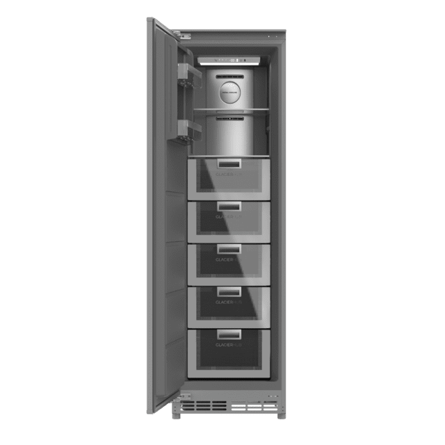 Bolero CoolMarket UF BI-D 222 GREY E Congelador 1 puerta integrable de puerta fija, 187x55,9cm, 222 Litros, Metal Cooling, Cavidad Interior gris prémium, Fast Freezing, modo Vacaciones y Clase Energética E,