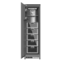 Bolero CoolMarket UF BI-D 222 GREY E Congelador 1 puerta integrable de puerta fija, 187x55,9cm, 222 Litros, Metal Cooling, Cavidad Interior gris prémium, Fast Freezing, modo Vacaciones y Clase Energética E,