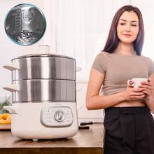 Vapovita SteelPot White Cuit-vapeur électrique de 1300 W avec 3 récipients en acier inoxydable d'une capacité totale de 10 L.