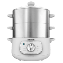 Vapovita SteelPot White Vaporera eléctrica de 1300 W, con 3 recipientes de acero inoxidable y 10 L de capacidad total.