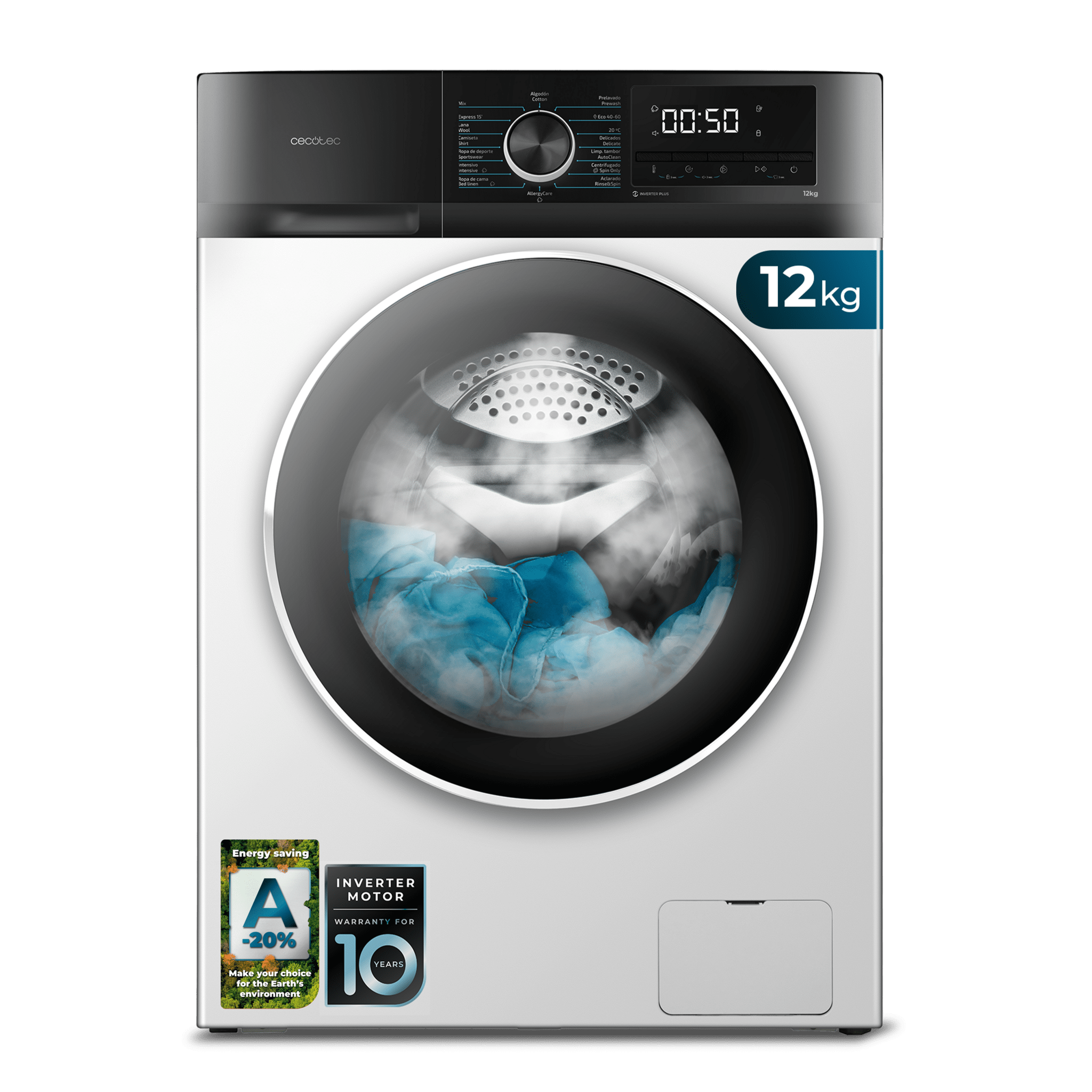 Bolero DressCode 12500 Inverter Lavadora de 12 Kg blanca, 1400 rpm, motor inverter plus, Steam Max y Clase A-20 %.