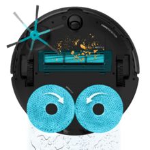 Conga 13090 Spin Revolution Home&Wash Roboterstaubsauger mit 7000-Pa-Saugmotor. Er verfügt über Lasertechnologie. Silikonbürste. Mopps schleudern. Seitenbürste. App sowie Bluetooth- und WLAN-Verbindung für 2,4-GHz- und 5-GHz-Netzwerke.