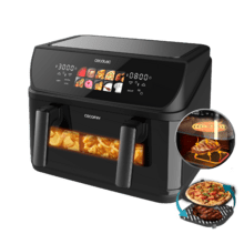Cecofry&Grill Duoheat 10000 Friggitrice ad aria con doppia resistenza per una doratura perfetta e un sapore di carne alla griglia, capacità di 10 litri, potenza di 2800 W per piatti salutari e parete divisoria mobile per scegliere tra due cestelli a doppia temperatura o convertirsi in un'unico cestello.
