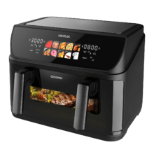 Cecofry&Grill Duoheat 10000 Friggitrice ad aria con doppia resistenza per una doratura perfetta e un sapore di carne alla griglia, capacità di 10 litri, potenza di 2800 W per piatti salutari e parete divisoria mobile per scegliere tra due cestelli a doppia temperatura o convertirsi in un'unico cestello.