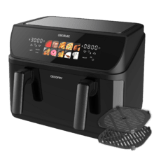 Cecofry&Grill Duoheat 10000 Friggitrice ad aria con doppia resistenza per una doratura perfetta e un sapore di carne alla griglia, capacità di 10 litri, potenza di 2800 W per piatti salutari e parete divisoria mobile per scegliere tra due cestelli a doppia temperatura o convertirsi in un'unico cestello.
