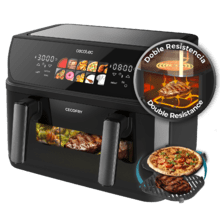 Cecofry&Grill Duoheat 10000 Freidora de aire con doble resistencia para dorado perfecto y sabor de parrilla en carnes, capacidad de 10 litros, potencia de 2800 W para platos saludables y pared divisoria móvil para optar entre dos cestillos con temperatura dual o convertirse en una sola cubeta.