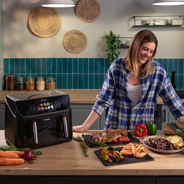 Cecofry&Grill Duoheat 10000 Friteuse à air avec double résistance pour un grillage parfait de la viande, capacité de 10 litres et puissance de 2200 W pour des plats sains.