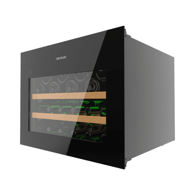 Bolero GrandSommelier BI 28000 Touch Black Compressor Vinoteca completamente integrable con cristal negro, Apertura táctil mediante sensor, Zona temperatura 5ºC a 20ºC, Capacidad 28 Botellas, Dimensiones 45x60cm, Iluminación LED interior, Compresor integrado, Display LED Interior, Funcionamiento silencioso, 2 Estantes madera