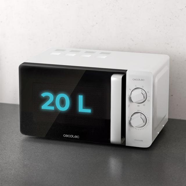 Micro-ondes GrandHeat 2110 d'une capacité de 20 litres, avec fonction grill, 6 niveaux de puissance, minuterie et commandes rotatives mécaniques.