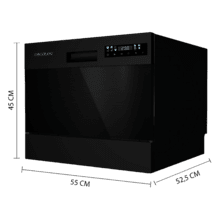 Bolero Aguazero 2300 Dark Mini Lavavajillas negro compacto de 6 cubiertos, 8 programas y clase D. Con pantalla Color Touch Panel y función Delay Start