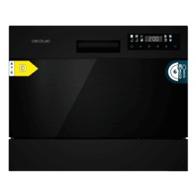 Bolero Aguazero 2300 Dark Lave-vaisselle noir compact avec une capacité pour 6 couverts, 8 programmes et classe D. Écran tactile couleur et fonction Départ différé.
