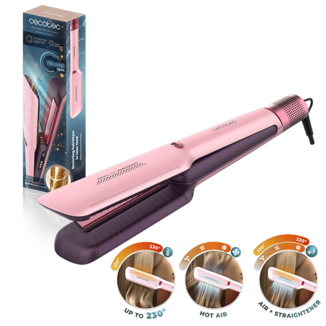 Air Lisse Cotton Candy - Plancha de Pelo con Aire que protege el cabello, Tecnología Iónica, Keratina y aceite de argán, 3 Modos y Motor BLDC, para Todo Tipo de Cabellos
