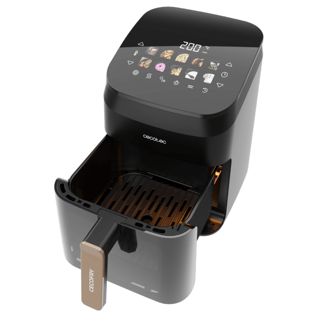 Cecofry&Grill Smokin' 4500 Freidora de aire con doble grill y ahumador para dorado perfecto y sabor de parrilla en carnes, capacidad de 4.5 litros y potencia de 1900 W para platos saludables.