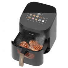 Cecofry&Grill Smokin' 6500 Freidora de aire con doble grill y ahumador para dorado perfecto y sabor de parrilla en carnes, capacidad de 6,5 litros y potencia de 2200 W para platos saludables.