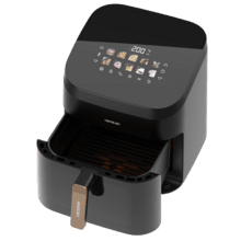 Cecofry&Grill Smokin' 8500 Friggitrice ad aria con doppia resistenza e funzione affumicatore, ideale per una doratura uniforme e un autentico sapore di barbecue sulla carne. Con una capacità di 8,5 litri e una potenza di 2200 W, è perfetta per preparare piatti gustosi e salutari.