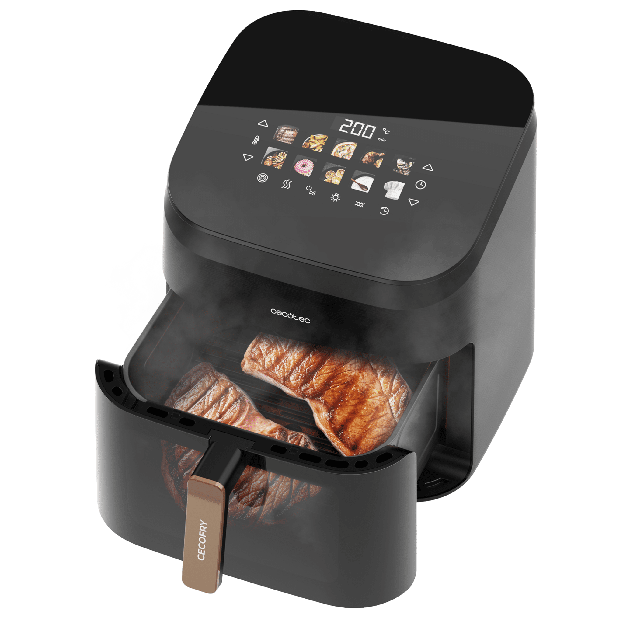 Cecotec Cecofry&Grill Smokin’ 8500 cocinando carne con humo
