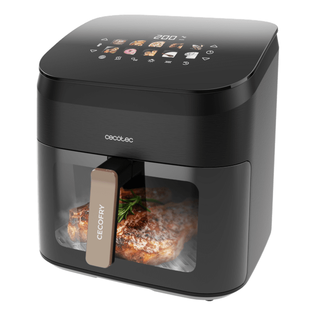 Cecofry&Grill Smokin' 8500 Friggitrice ad aria con doppia resistenza e funzione affumicatore, ideale per una doratura uniforme e un autentico sapore di barbecue sulla carne. Con una capacità di 8,5 litri e una potenza di 2200 W, è perfetta per preparare piatti gustosi e salutari.