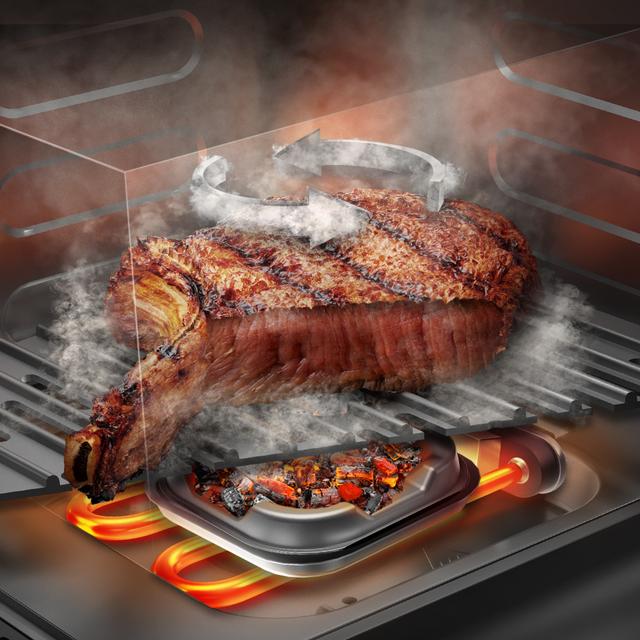 Cecofry&Grill Smokin' 11000 Freidora de aire con triple grill en la parte superior e inferior para dorado perfecto y sabor de parrilla en carnes, ahumador, capacidad de 11 litros, potencia de 2900 W para platos saludables y pared divisoria móvil para optar entre dos cestillos con temperatura dual o convertirse en una sola cubeta.