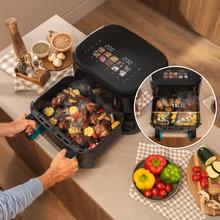 Cecofry&Grill Smokin'Prime 11000 Freidora de aire con cuatro resistencias para dorado perfecto y sabor de parrilla en carnes, capacidad de 11 litros, potencia de 2800 W para platos saludables y pared divisoria móvil para optar entre dos cestillos con temperatura dual o convertirse en una sola cubeta.