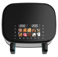 Cecofry&Grill Smokin'Prime 11000 Freidora de aire con cuatro resistencias para dorado perfecto y sabor de parrilla en carnes, capacidad de 11 litros, potencia de 2800 W para platos saludables y pared divisoria móvil para optar entre dos cestillos con temperatura dual o convertirse en una sola cubeta.