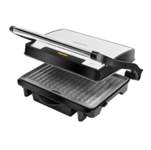 Rock'nGrill Rapid Parrilla eléctrica, plancha y sandwichera con revestimiento de piedra RockStone, placa superior adaptable en altura, bandeja recogegrasas y 1500 W de potencia.