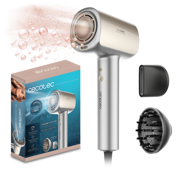 DryGlam Nano Plasma Aluminum Secador de pelo Brushless de Última Generación, Potencia de 110,000 RPM y 1600W, Función de Plasma, Gran Flujo de Aire, Silencioso y Duradero.
