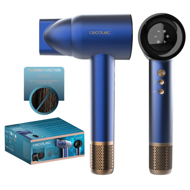 IoniCare RockStar Nano IonTech Blue Haartrockner mit Plasma, 110.000 U/min, Display, intelligente Wärmesteuerung, 3 Temperaturen, 3 Geschwindigkeiten und Memory-Funktion