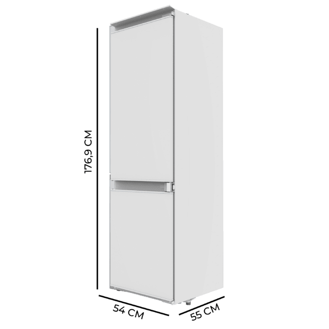 Bolero CoolMarket Combi BI-S DF 270 E 270 Liter Einbau-Kombikühlschrank mit Schiebetür, Glasschubladen und -ablagen, Abtaufunktion, Türalarm, Gemüsefach, 177 x 54 cm, Energieklasse E.