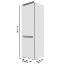 Bolero CoolMarket Combi BI-S DF 270 E 270 Liter Einbau-Kombikühlschrank mit Schiebetür, Glasschubladen und -ablagen, Abtaufunktion, Türalarm, Gemüsefach, 177 x 54 cm, Energieklasse E.