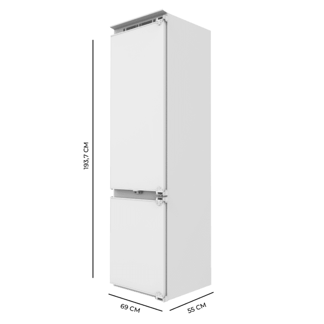 Bolero CoolMarket Combi BI-D FLW 341 E Frigorífico Combi Integrable de puerta fija, 341L, Total NoFrost, Full LED Wall, Fresh Zone Plus, Tamaño XL con Compresor Inverter Plus, Fast Cooling y Fast Freezing, Modo Vacaciones, Modo Smart, Clase E y 193,7x69cm.