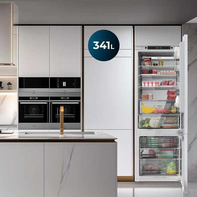 Bolero CoolMarket Combi BI-D FLW 341 E Frigorífico Combi Integrable de puerta fija, 341L, Total NoFrost, Full LED Wall, Fresh Zone Plus, Tamaño XL con Compresor Inverter Plus, Fast Cooling y Fast Freezing, Modo Vacaciones, Modo Smart, Clase E y 193,7x69cm.