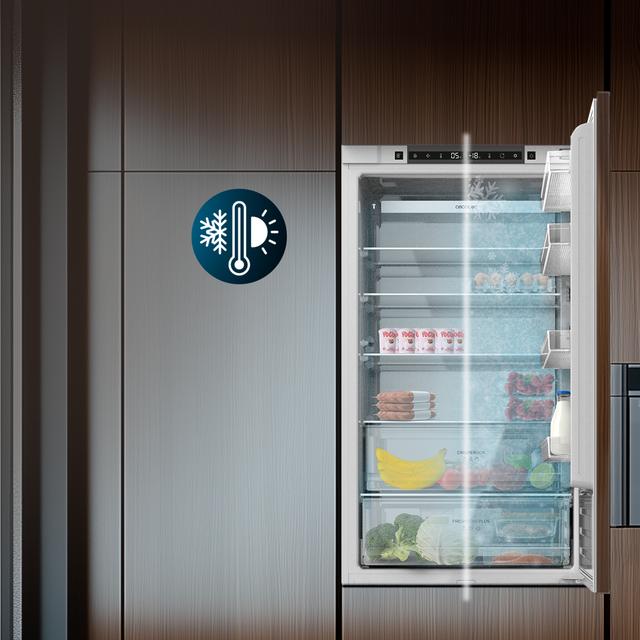 Bolero CoolMarket Combi BI-D FLW 341 E Frigorífico Combi Integrable de puerta fija, 341L, Total NoFrost, Full LED Wall, Fresh Zone Plus, Tamaño XL con Compresor Inverter Plus, Fast Cooling y Fast Freezing, Modo Vacaciones, Modo Smart, Clase E y 193,7x69cm.