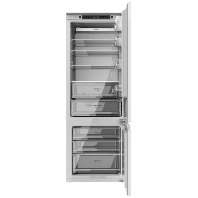 Bolero CoolMarket Combi BI-D FLW 341 E Frigorífico Combi Integrable de puerta fija, 341L, Total NoFrost, Full LED Wall, Fresh Zone Plus, Tamaño XL con Compresor Inverter Plus, Fast Cooling y Fast Freezing, Modo Vacaciones, Modo Smart, Clase E y 193,7x69cm.