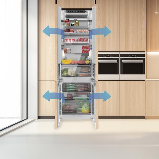 Bolero CoolMarket Combi BI-D FLW 341 E Frigorífico Combi Integrable de puerta fija, 341L, Total NoFrost, Full LED Wall, Fresh Zone Plus, Tamaño XL con Compresor Inverter Plus, Fast Cooling y Fast Freezing, Modo Vacaciones, Modo Smart, Clase E y 193,7x69cm.